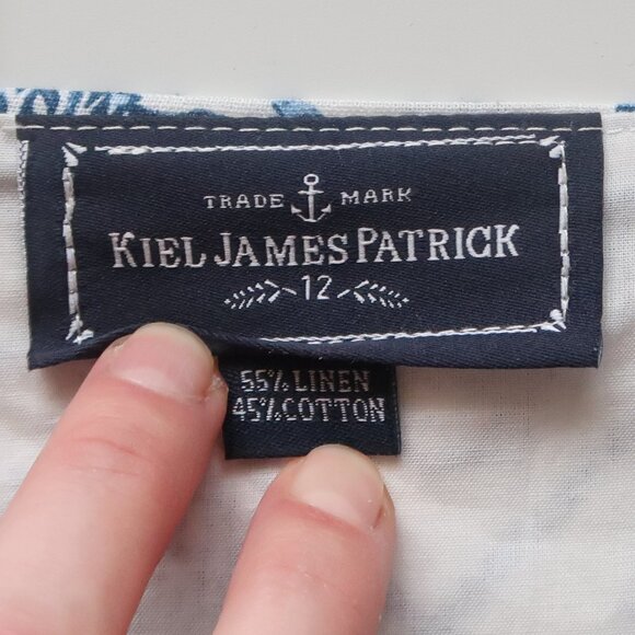 Kiel James Patrick Linen Cotton Nautical Print Shift Dress Blue White Size 12 - Picture 4 of 9